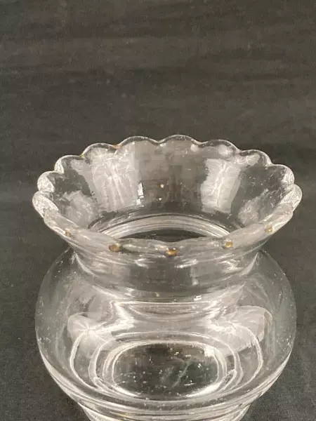 Vintage Scalloped Rim Toothpick Holder Mini Vase Clear Glass 2.5"