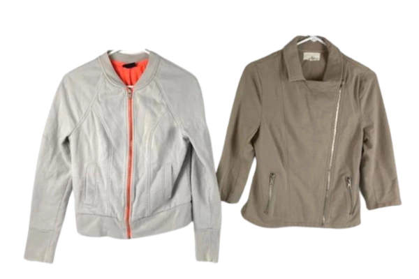 Lot of 2 Juniors' Size M Full Zip Jackets - Tan & Gray Casual Layering