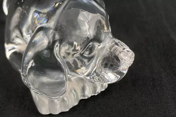 Clear Glass Dog Paperweight 4.25" Laying Down Decor, Collectible with Chip