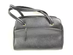 Vintage Black Faux Leather Handbag with Clasp & Pocket - Good Condition