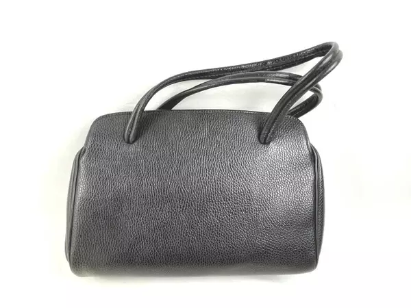 Vintage Black Faux Leather Handbag with Clasp & Pocket - Good Condition