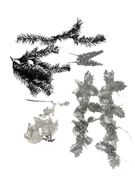 Lot of 10 Silver Floral Picks Poinsettias Leaves Glitter Holiday Decor