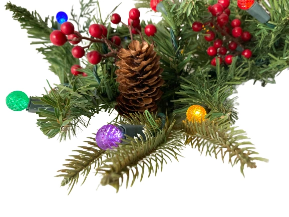 Pre-Lit Artificial Pine Wall Swag 21" with Pinecones, Berries & Lights