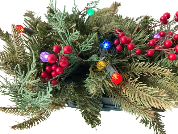 Pre-Lit Artificial Pine Wall Swag 21" with Pinecones, Berries & Lights
