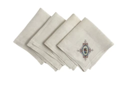 Lot of 4 Ecru Linen Cross Stitch Floral Napkins Square Dining Home Decor 11.5in