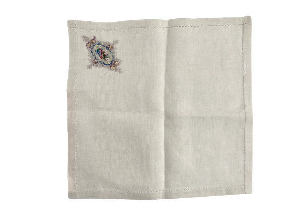 Lot of 4 Ecru Linen Cross Stitch Floral Napkins Square Dining Home Decor 11.5in