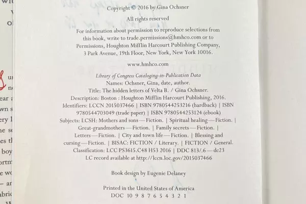 2016 Signed Hardcover "The Hidden Letters of Velta B" by Gina Ochsner