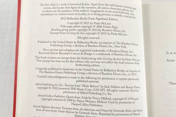 The Paris Wife by Paula McLain Paperback Novel - Good Condition, 1920s Story