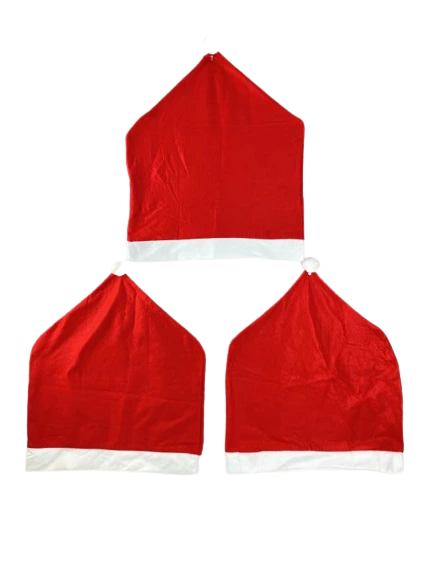 Lot of 3 Santa Hat Dining Chair Covers Red White Fleece Holiday Decor