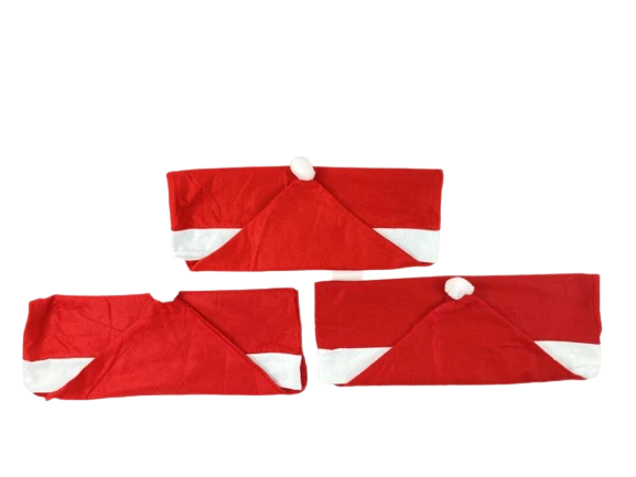 Lot of 3 Santa Hat Dining Chair Covers Red White Fleece Holiday Decor