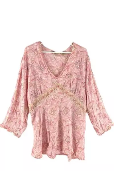 Quizz Woman Bazaar Pink Paisley Chiffon Blouse Size 24 Boho Sequin Vintage Top