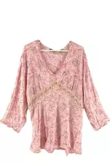 Quizz Woman Bazaar Pink Paisley Chiffon Blouse Size 24 Boho Sequin Vintage Top