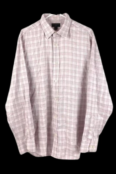 Banana Republic Men's Pink Gray Plaid Slim Fit Shirt XL 17-17.5 Pre-Owned