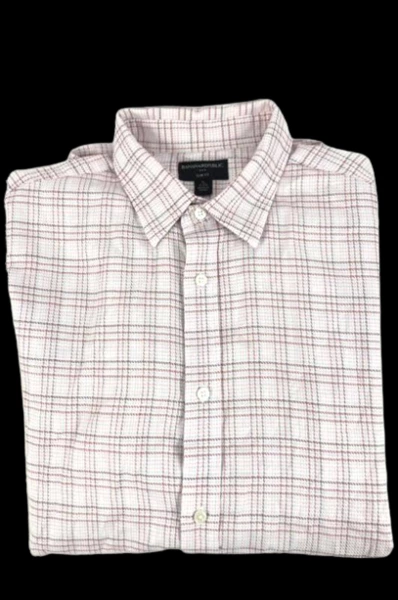 Banana Republic Men's Pink Gray Plaid Slim Fit Shirt XL 17-17.5 Pre-Owned