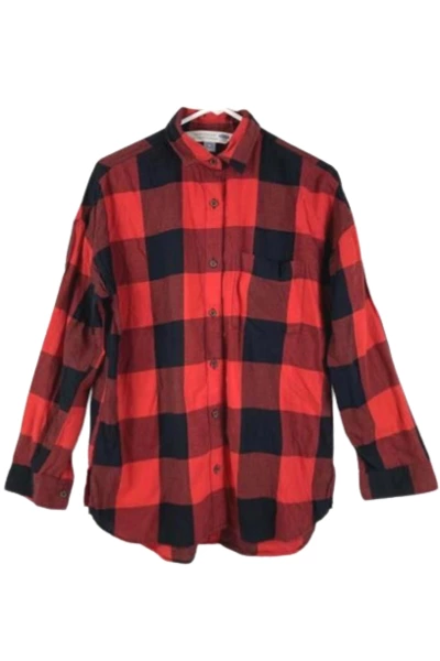 Old Navy Men's Medium Red Black Plaid Long Sleeve Button Down Shirt
