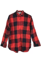 Old Navy Men's Medium Red Black Plaid Long Sleeve Button Down Shirt
