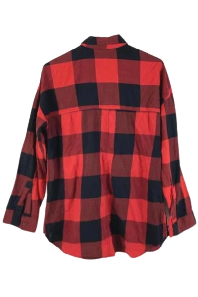 Old Navy Men's Medium Red Black Plaid Long Sleeve Button Down Shirt