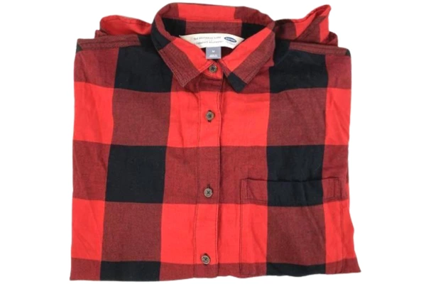 Old Navy Men's Medium Red Black Plaid Long Sleeve Button Down Shirt