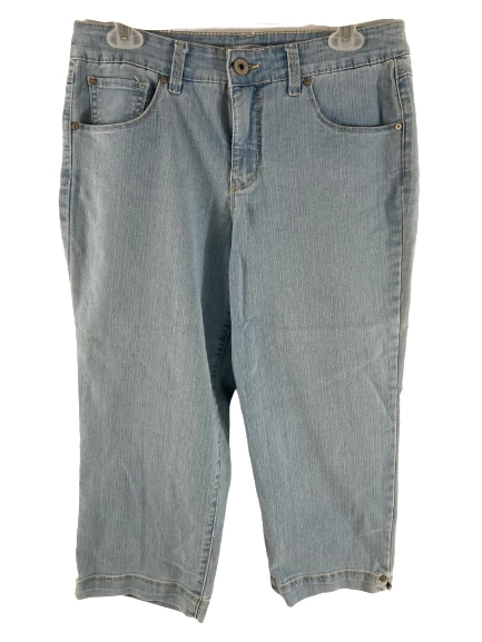 Bandolinoblu Women's Crop Pants Size 8 Blue Denim with Rhinestone Accents