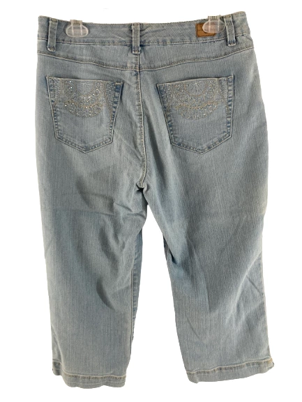 Bandolinoblu Women's Crop Pants Size 8 Blue Denim with Rhinestone Accents