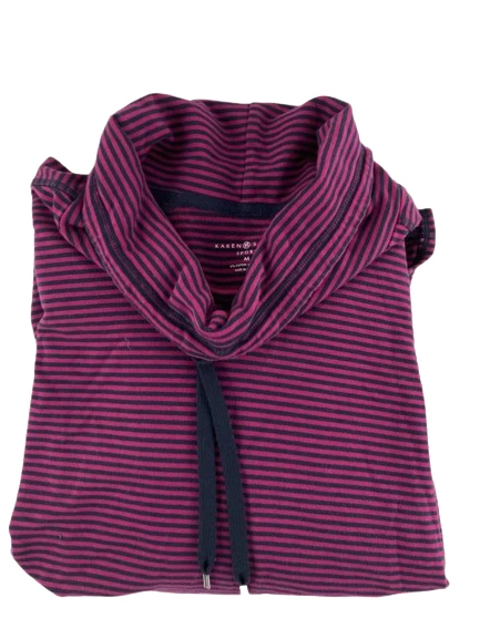 Karen Scott Sport Women's Medium Pink Navy Striped Turtleneck Top