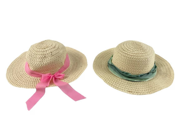Lot of 2 Greenbriar Women's Sun Hats - Beige with Pink & Green Ribbons