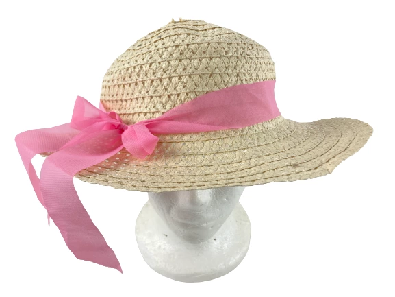 Lot of 2 Greenbriar Women's Sun Hats - Beige with Pink & Green Ribbons