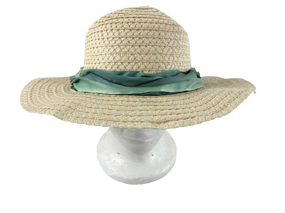 Lot of 2 Greenbriar Women's Sun Hats - Beige with Pink & Green Ribbons