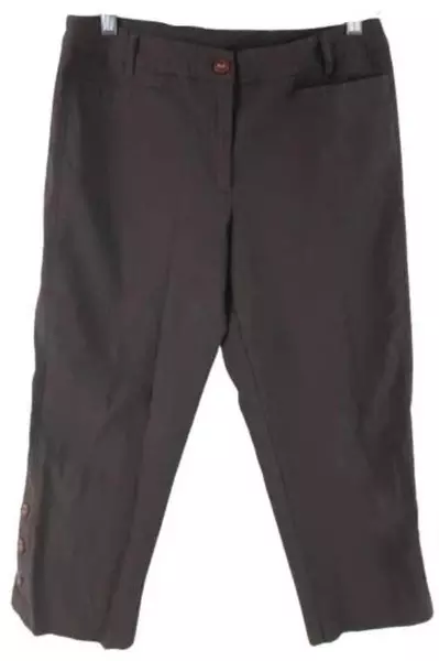 GNW Women's Brown Cropped Pants Size 8 with Button Accents - Pre-Owned