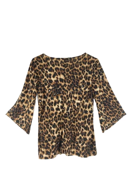 Brittany Black Cheetah Sequin Knit Top Women's Small Animal Print Shirt