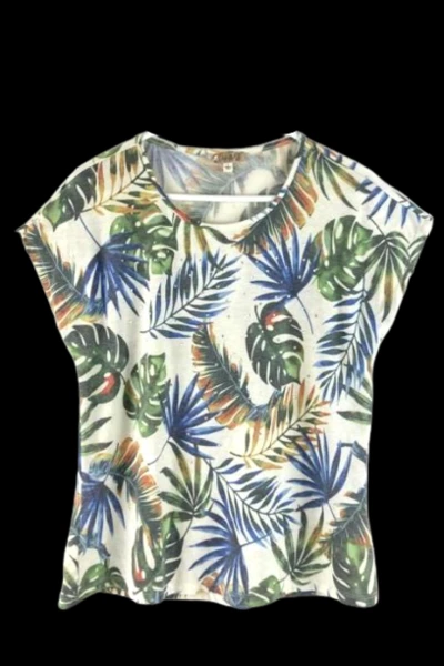 Lavish Women's Small Tropical Print Rhinestone Short Sleeve Top - Pre-Owned