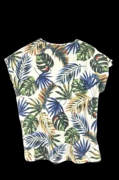 Lavish Women's Small Tropical Print Rhinestone Short Sleeve Top - Pre-Owned
