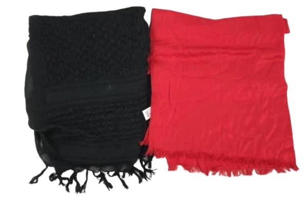 Lot of 2 Women's Scarves Red & Black Sateen Wraps with Fringe - Pre-owned