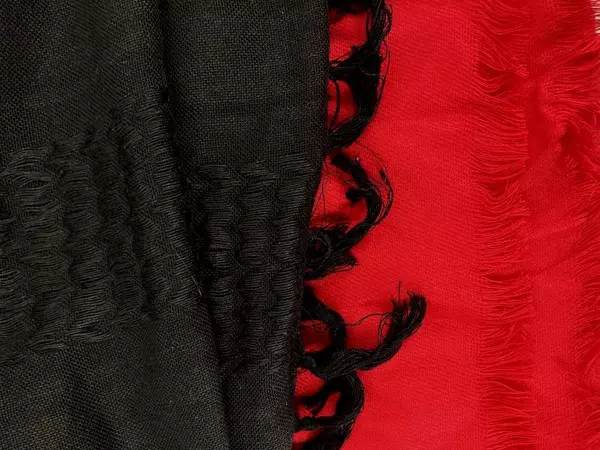 Lot of 2 Women's Scarves Red & Black Sateen Wraps with Fringe - Pre-owned