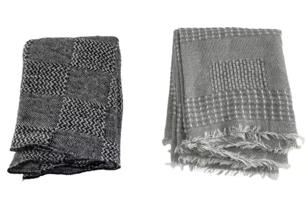 Lot of 2 Women's Scarves Black White Gray Geometric Wraps Fringe 31" & 33.5"