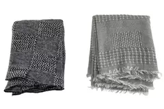 Lot of 2 Women's Scarves Black White Gray Geometric Wraps Fringe 31" & 33.5"