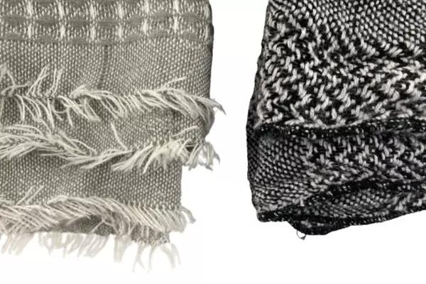 Lot of 2 Women's Scarves Black White Gray Geometric Wraps Fringe 31" & 33.5"