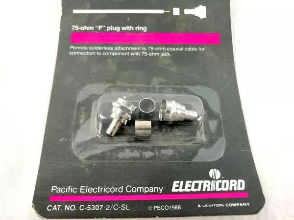 Lot of 3 Vintage Pacific Electricord 75-ohm F Plugs C-5307-2 Original Packaging