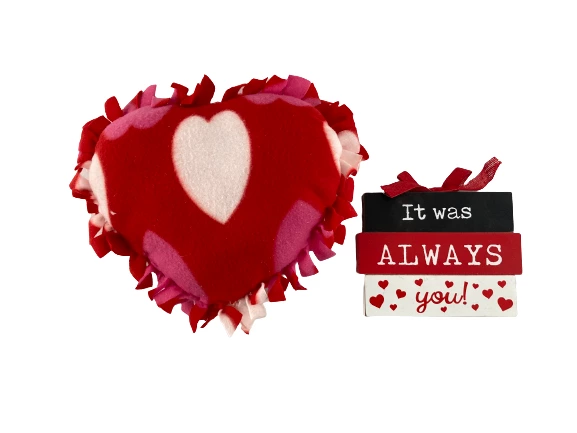 Lot of 2 Valentine's Decor Pink Heart Pillow & "Always You" Plaque