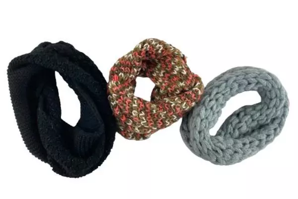 Lot of 3 Women's Cowl Scarves Blue Black Metallic Knit Wraps - Good Condition