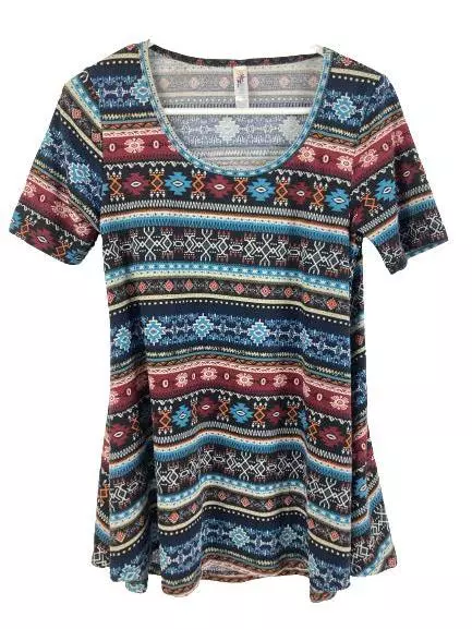 LulaRoe Women's XXS Blue Red Tribal Irma Tee Shirt Top