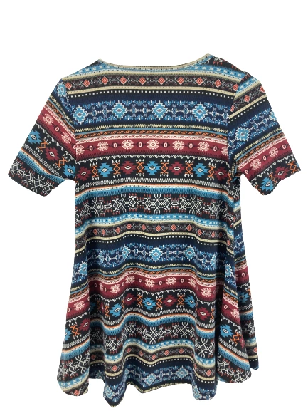 LulaRoe Women's XXS Blue Red Tribal Irma Tee Shirt Top