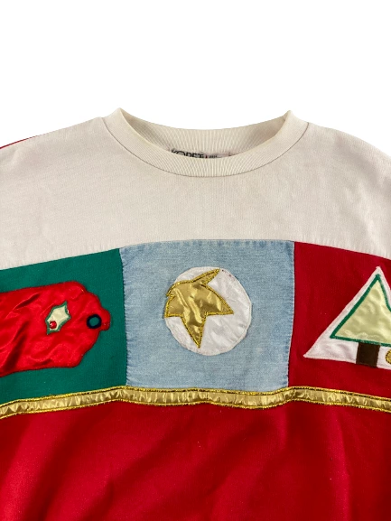 Koret Women's Christmas Sweatshirt M Red Green Gold Embellished Crewneck