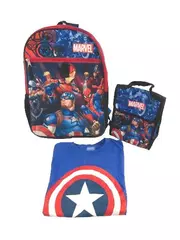 Lot of 3 Marvel Captain America Backpack, Lunch Bag & T-Shirt Size 14