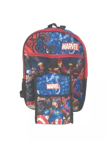 Lot of 3 Marvel Captain America Backpack, Lunch Bag & T-Shirt Size 14