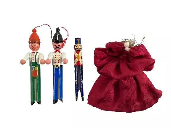 Handmade Wooden Christmas Ornaments Lot of 4 - Soldier Caroler Angel Decor