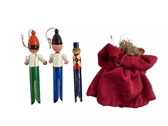 Handmade Wooden Christmas Ornaments Lot of 4 - Soldier Caroler Angel Decor