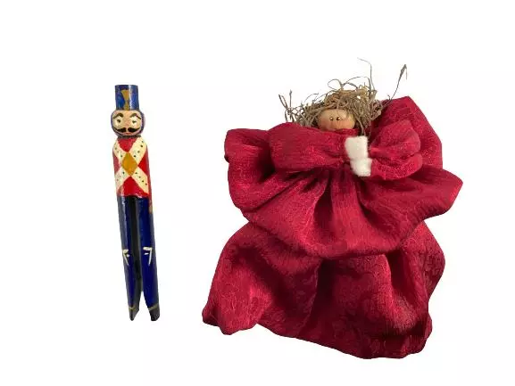 Handmade Wooden Christmas Ornaments Lot of 4 - Soldier Caroler Angel Decor