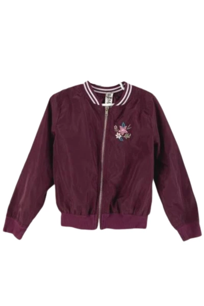 Beautees Girls Burgundy Jacket 6X Long Sleeve Floral Embroidery Coat