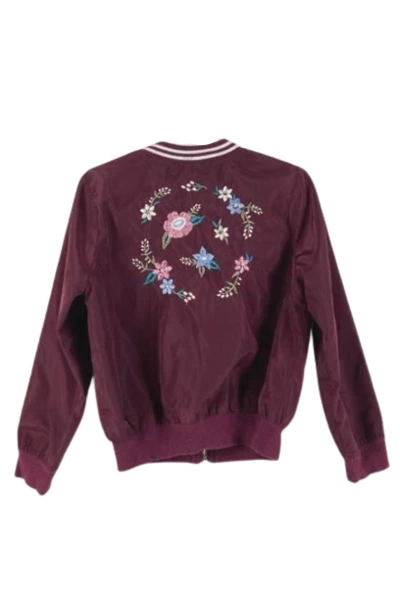 Beautees Girls Burgundy Jacket 6X Long Sleeve Floral Embroidery Coat